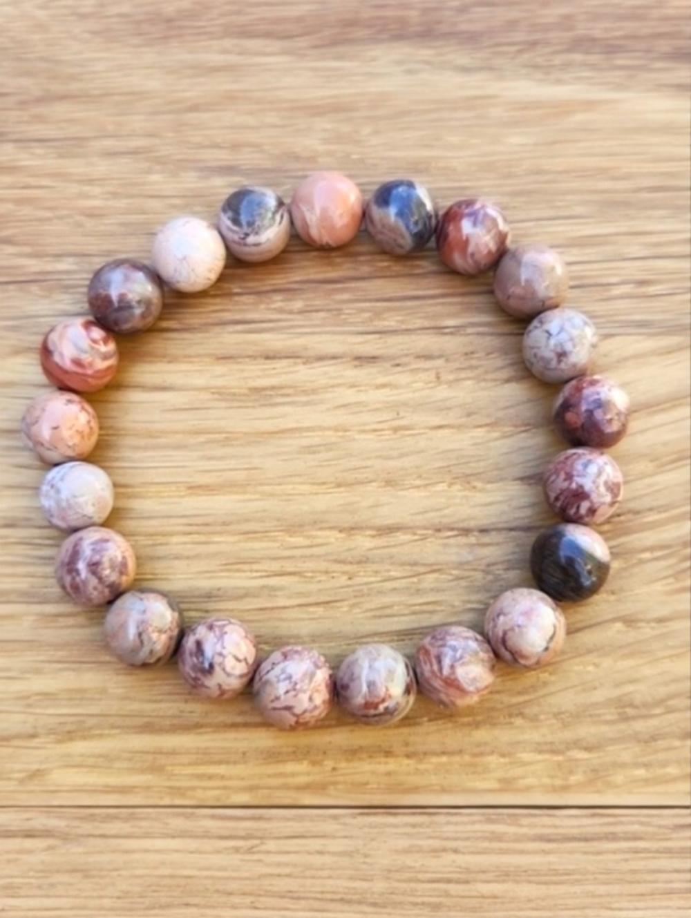 Red / Brown Jasper Beaded Stretch Bracelet Handmade